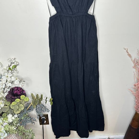 ABERCROMBIE & FITCH Linen Blend Cut Open Black Maxi Vacation Dress Sz M {3N16} - Picture 4 of 8